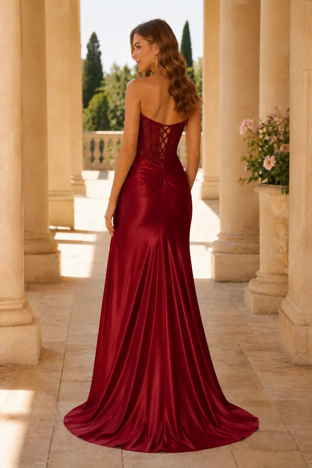 Sorelia Lace Corset Mermaid Prom Dress with Slit