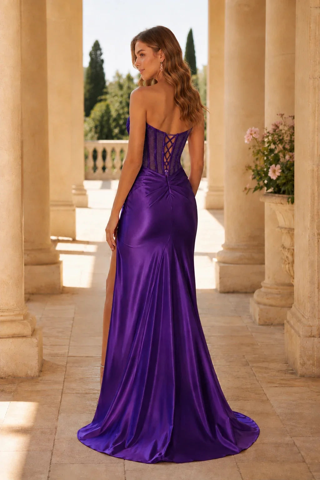 Sorelia Lace Corset Mermaid Prom Dress with Slit