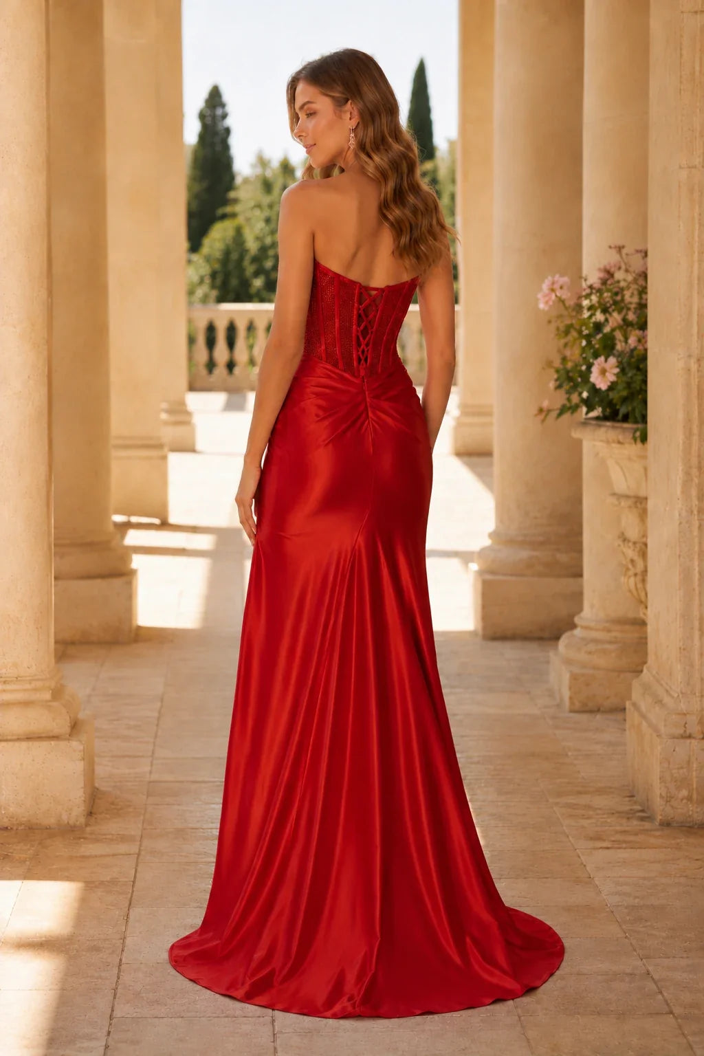 Sorelia Lace Corset Mermaid Prom Dress with Slit