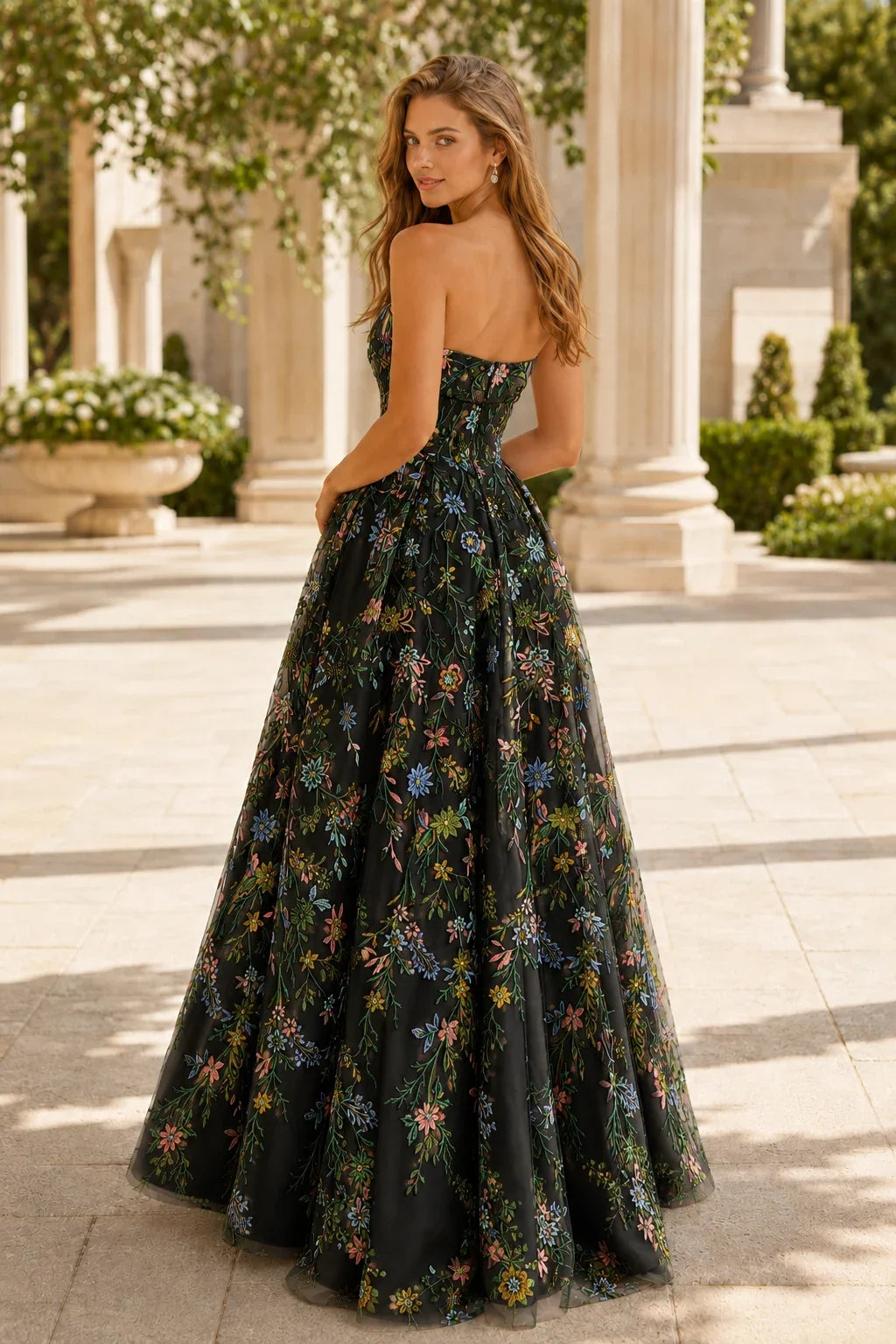 Adeline Strapless Floral Ball Gown Prom Dress