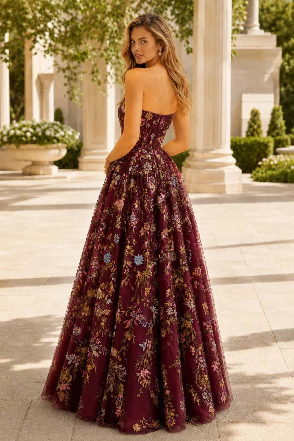 Adeline Strapless Floral Ball Gown Prom Dress