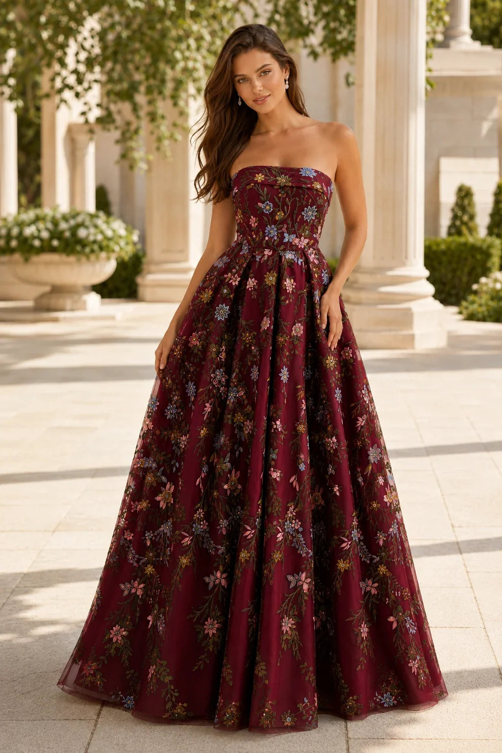 Adeline Strapless Floral Ball Gown Prom Dress