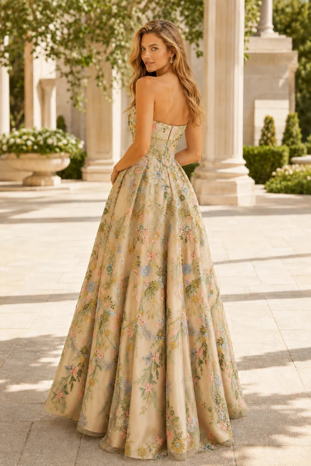 Adeline Strapless Floral Ball Gown Prom Dress