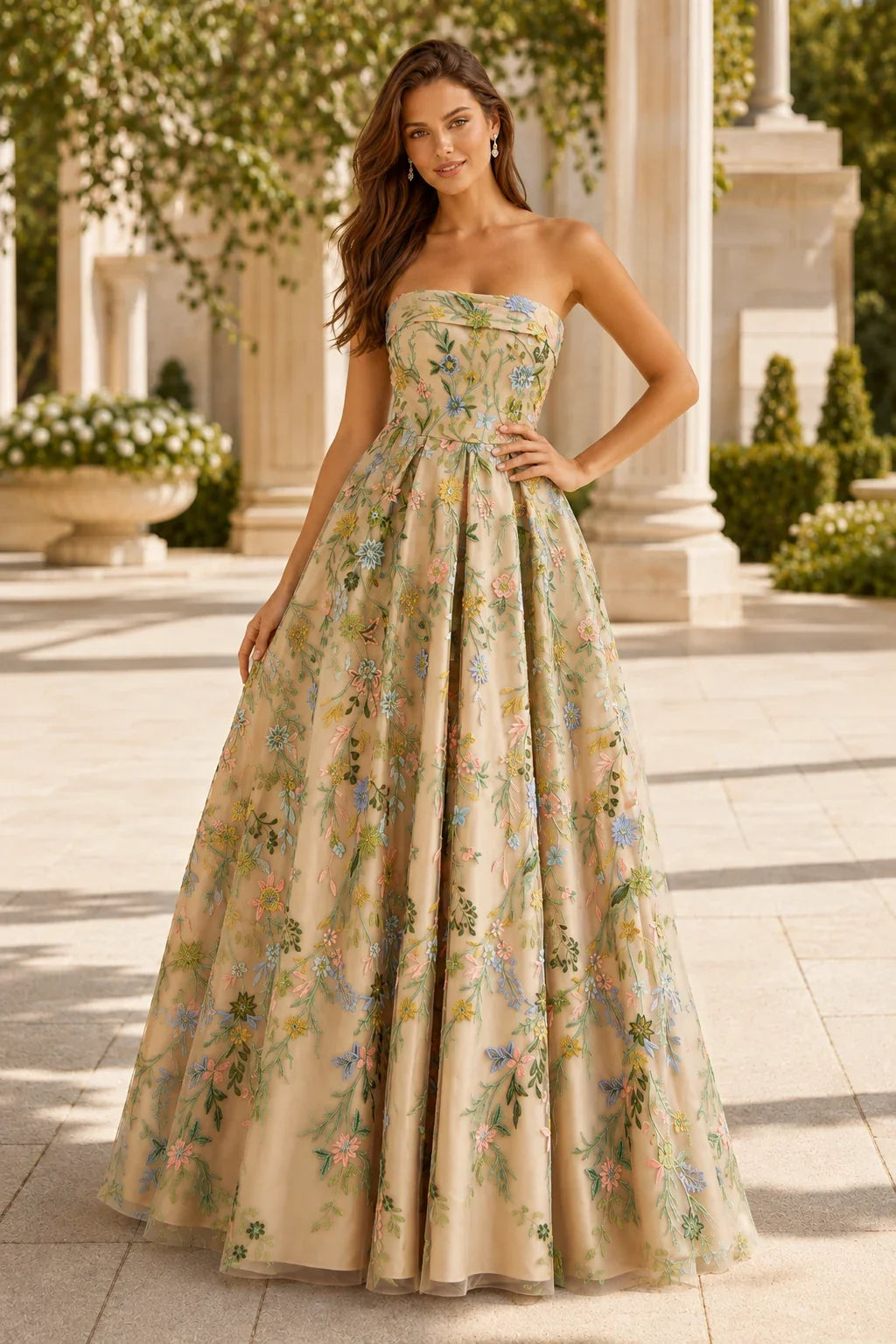 Adeline Strapless Floral Ball Gown Prom Dress