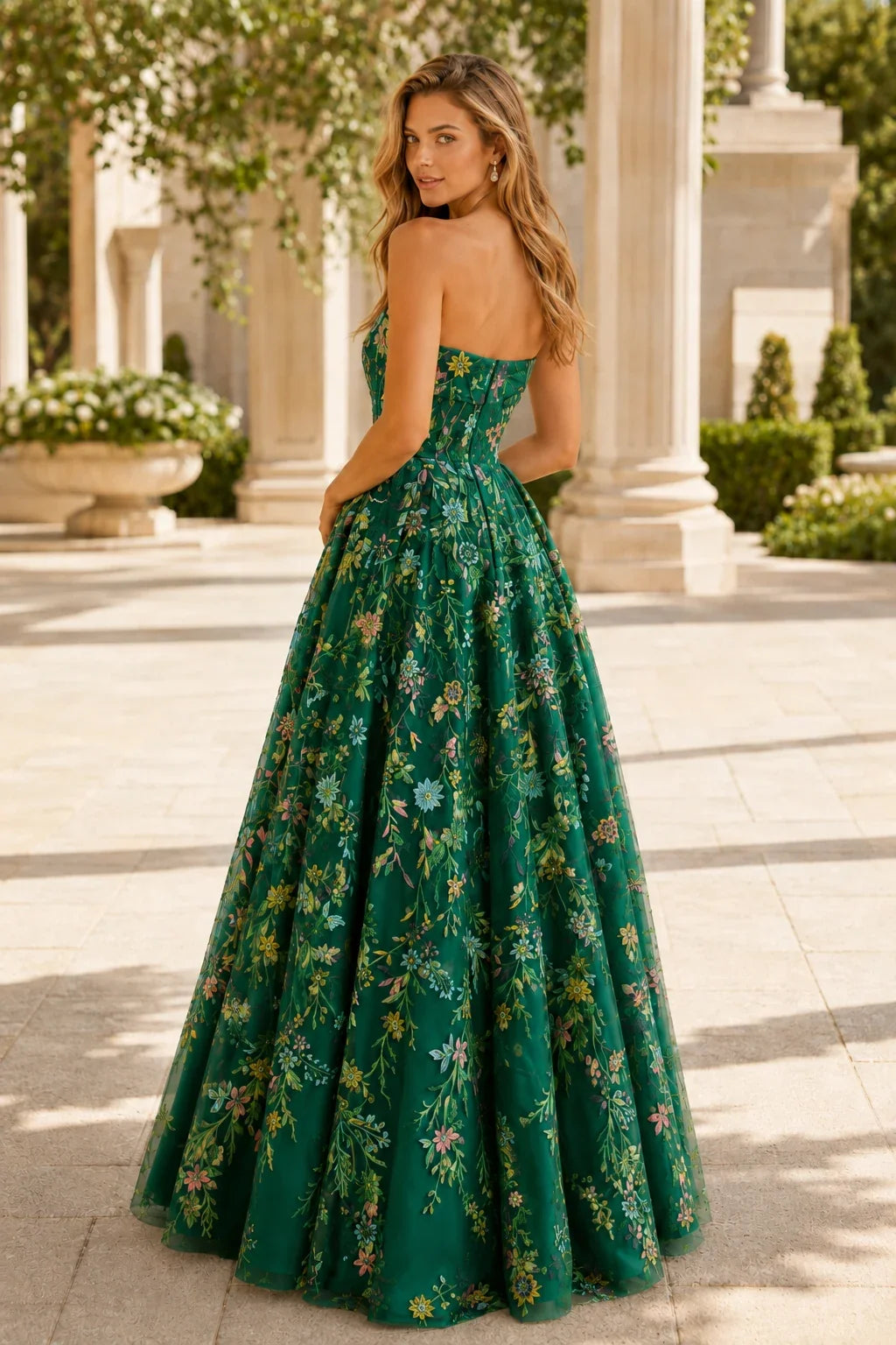 Adeline Strapless Floral Ball Gown Prom Dress