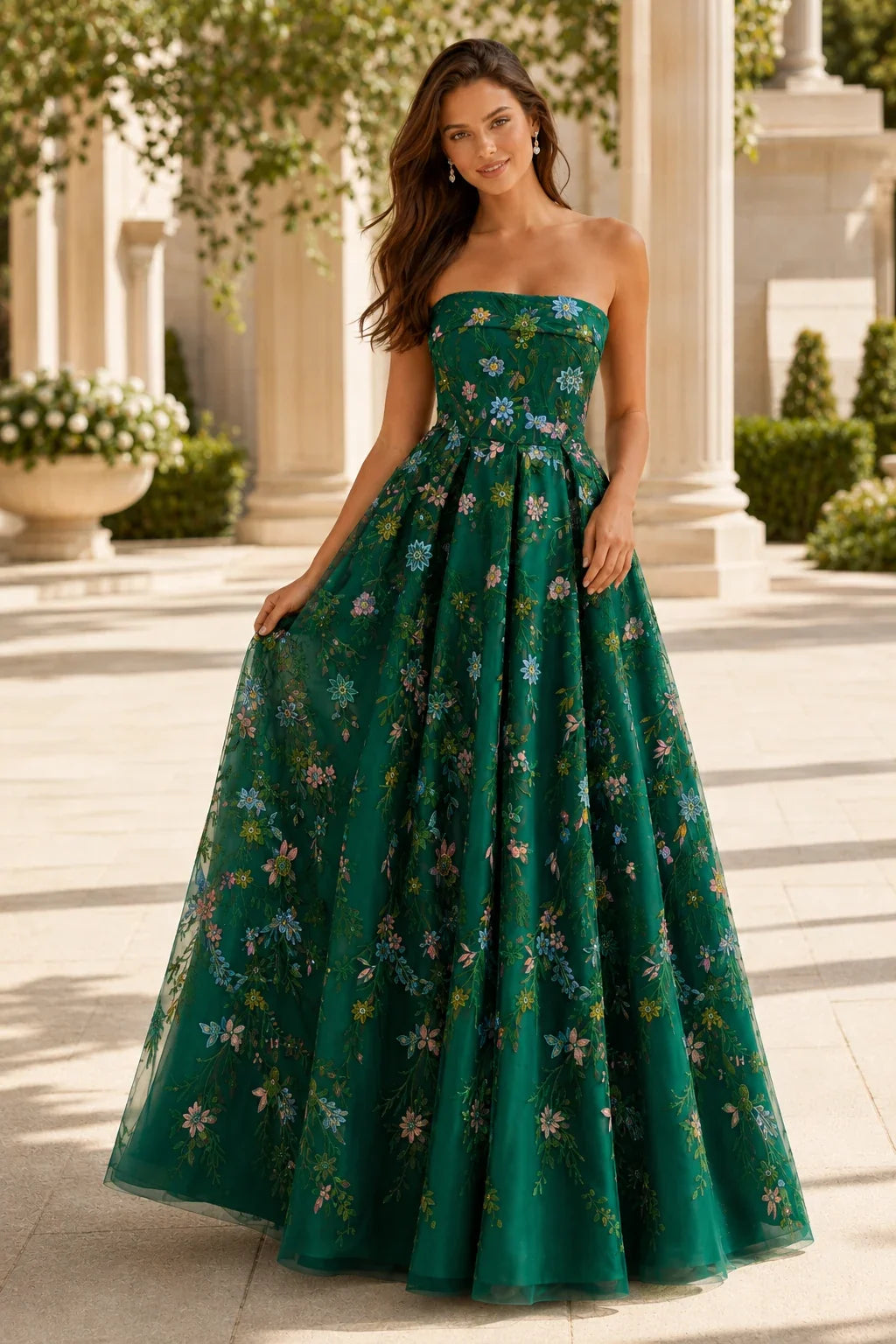 Adeline Strapless Floral Ball Gown Prom Dress