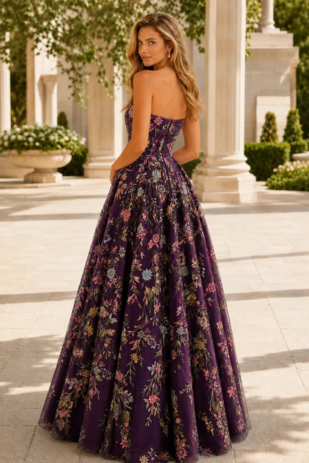Adeline Strapless Floral Ball Gown Prom Dress