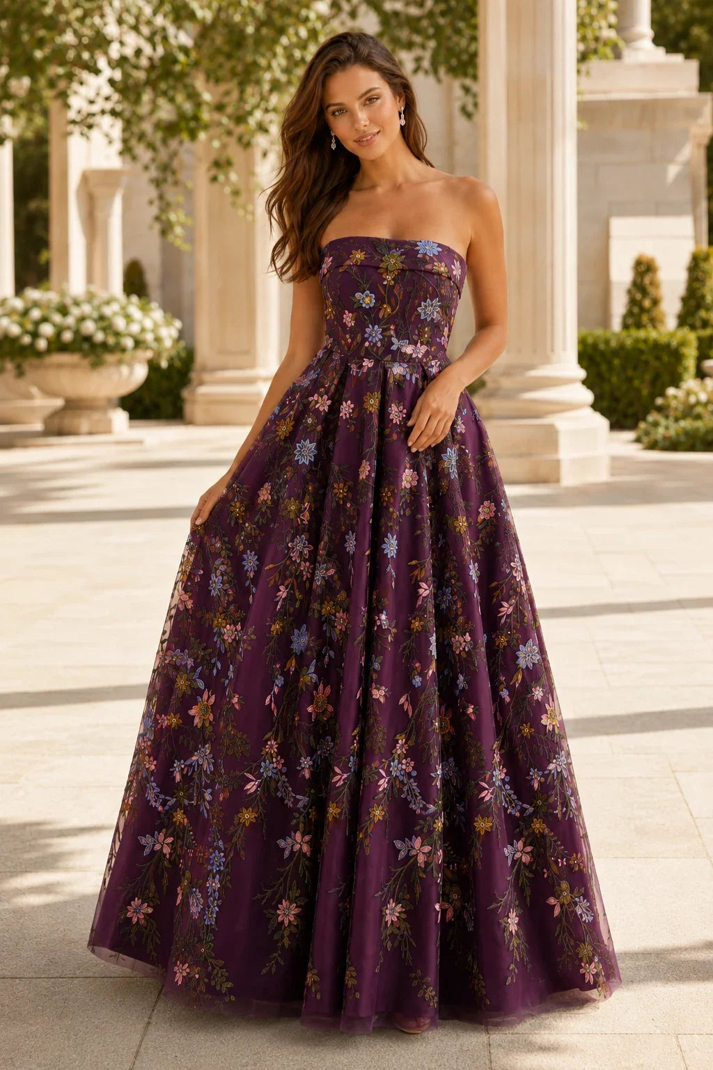 Adeline Strapless Floral Ball Gown Prom Dress