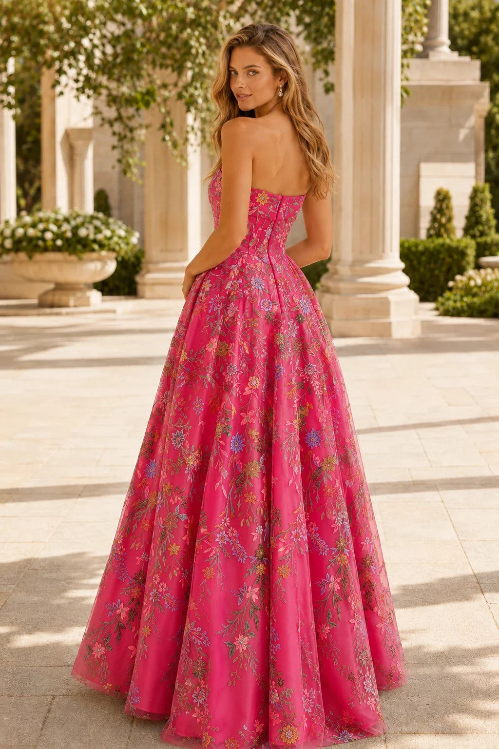 Adeline Strapless Floral Ball Gown Prom Dress