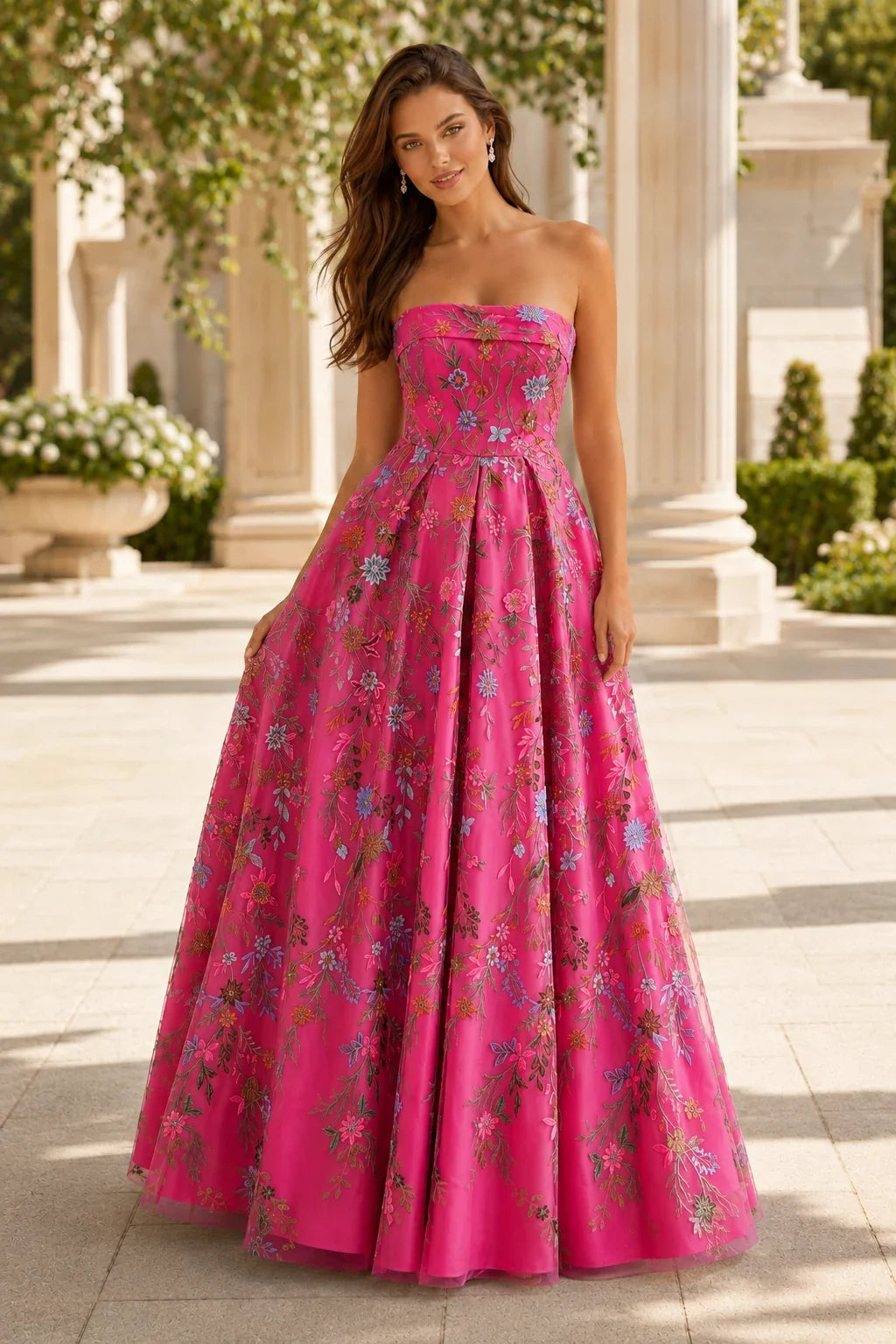 Adeline Strapless Floral Ball Gown Prom Dress
