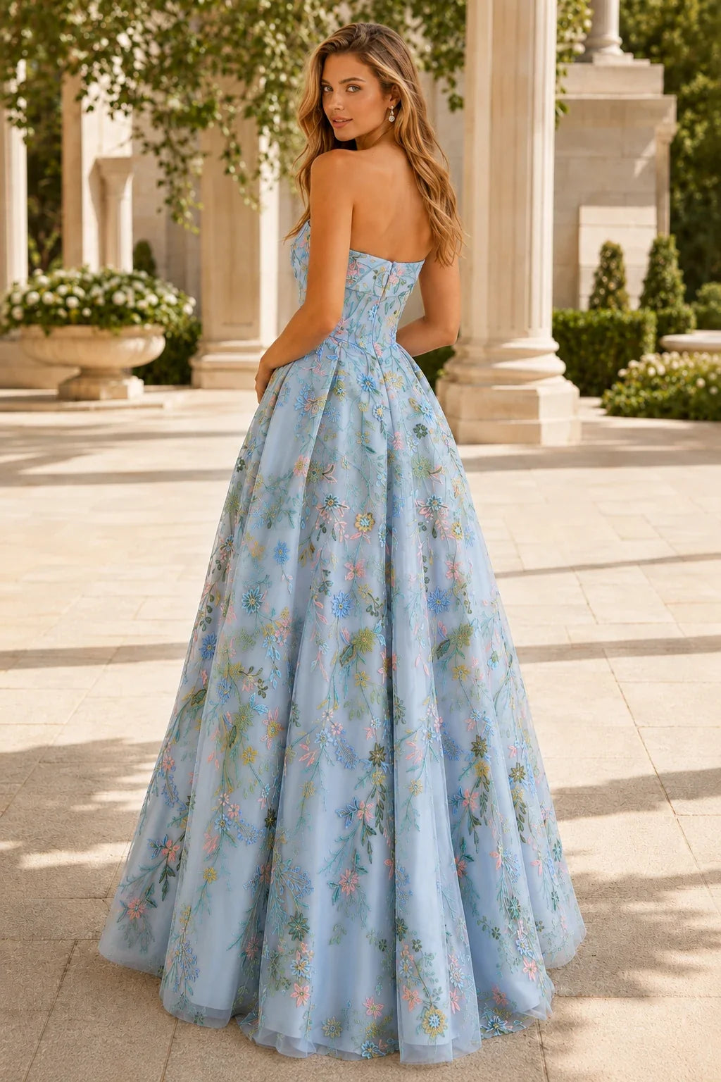 Adeline Strapless Floral Ball Gown Prom Dress
