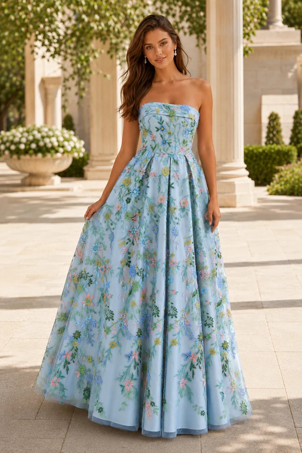 Adeline Strapless Floral Ball Gown Prom Dress