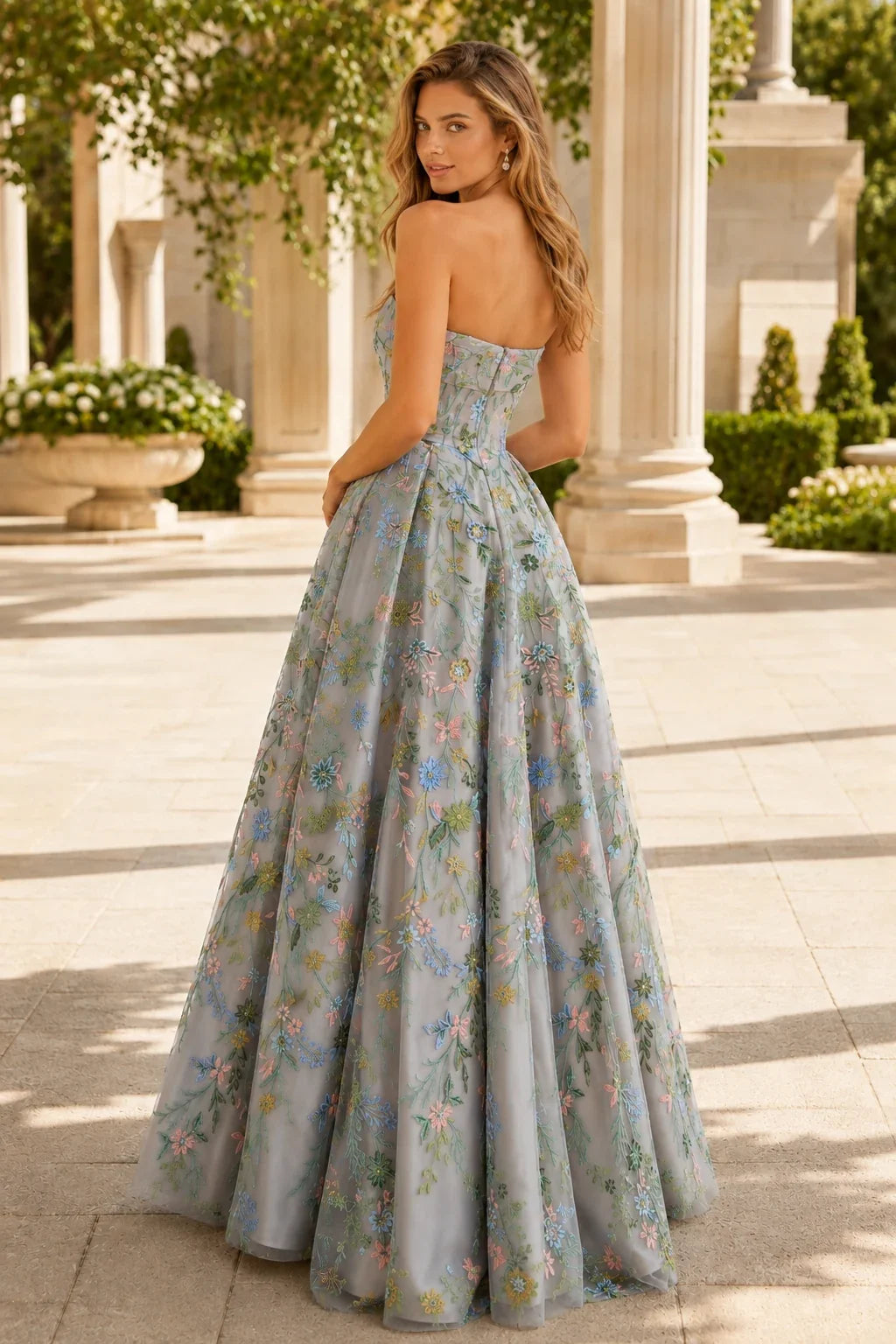 Adeline Strapless Floral Ball Gown Prom Dress