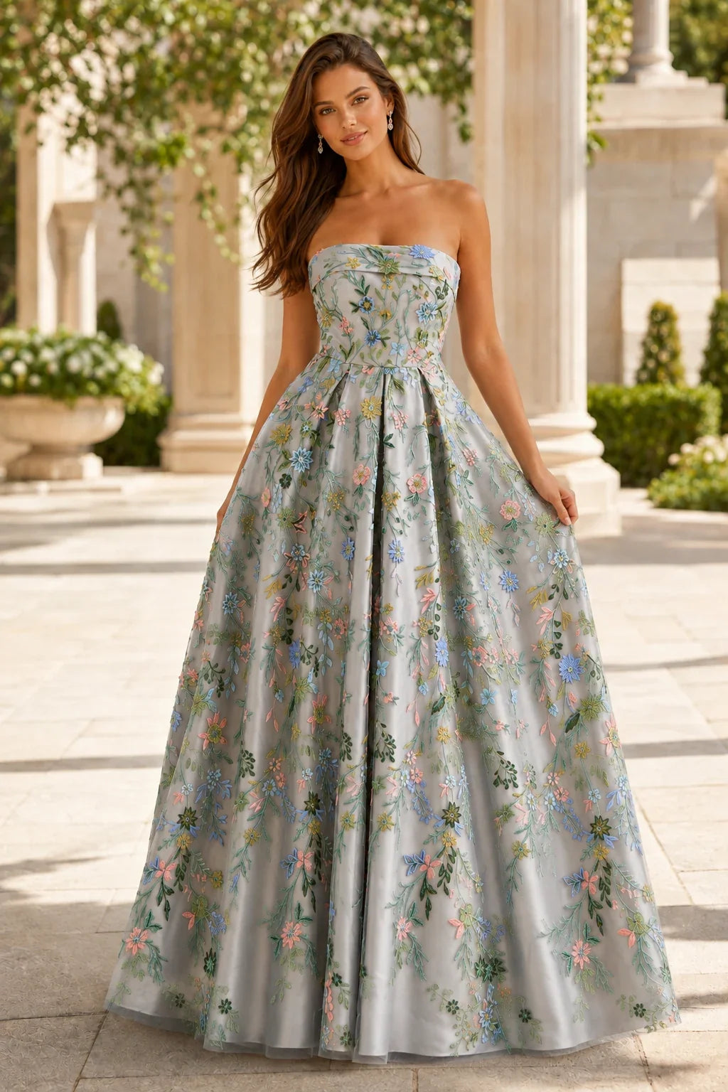 Adeline Strapless Floral Ball Gown Prom Dress