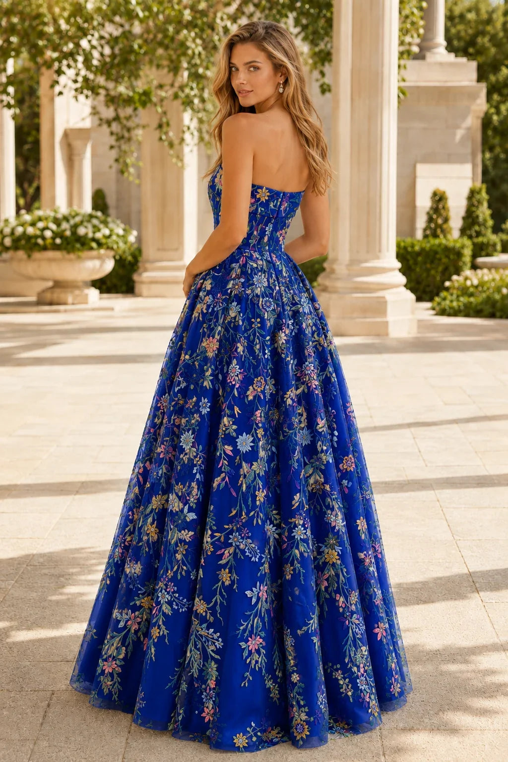 Adeline Strapless Floral Ball Gown Prom Dress