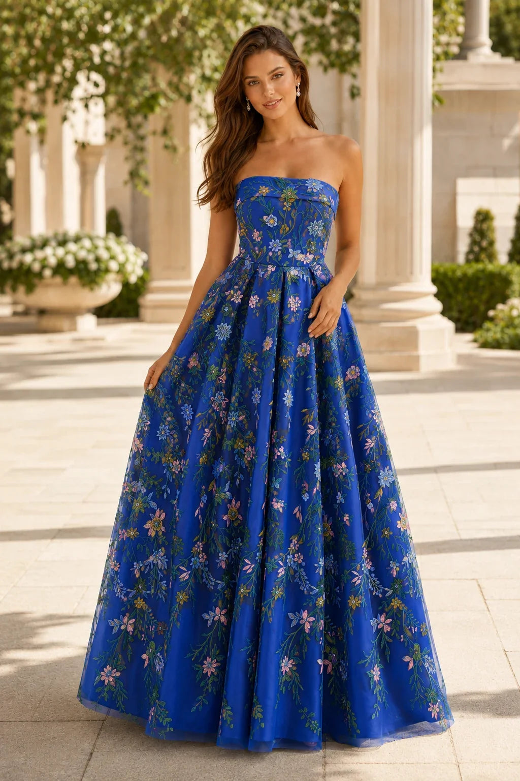 Adeline Strapless Floral Ball Gown Prom Dress