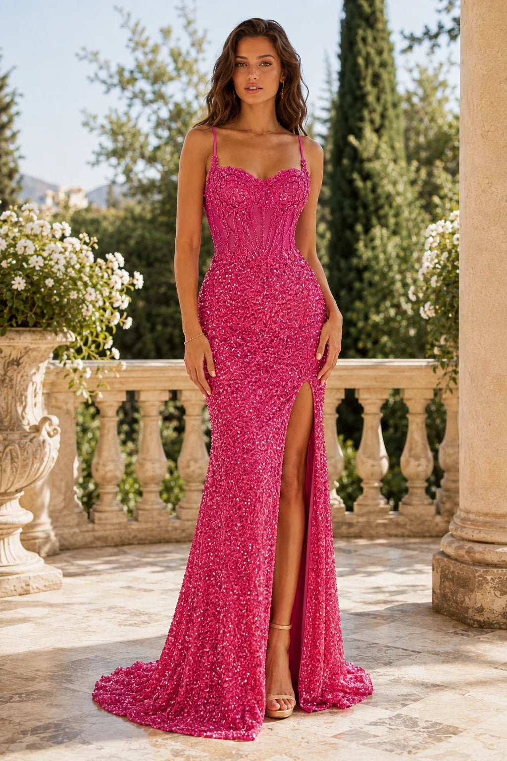 Solenne Beaded Spaghetti Strap Mermaid Prom Dress with Slit