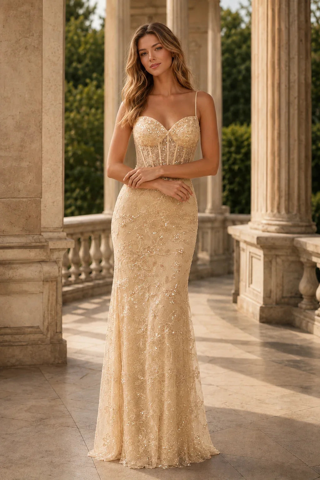 Giselene Spaghetti Strap Lace Mermaid Prom Dress