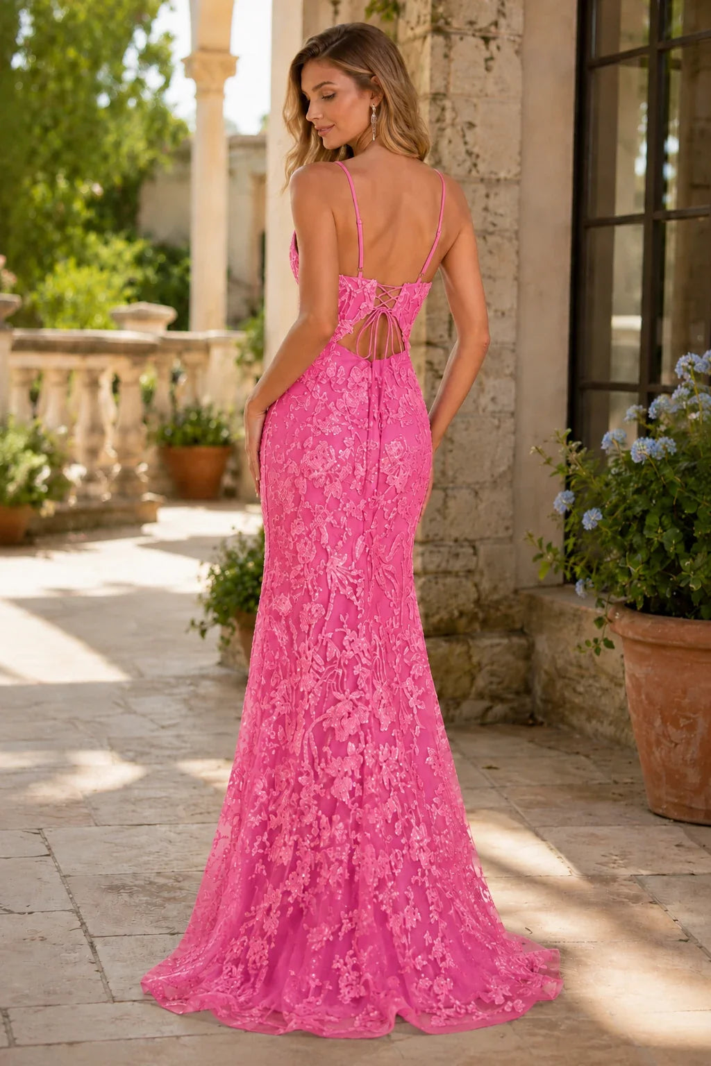 Marvella Spaghetti Strap Lace Mermaid Prom Dress with Slit