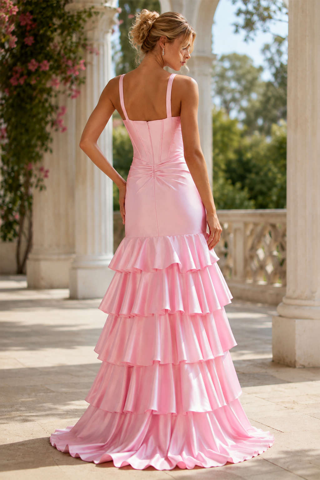 Vivienne Strapless Tiered Ruffle Prom Dress with Slit