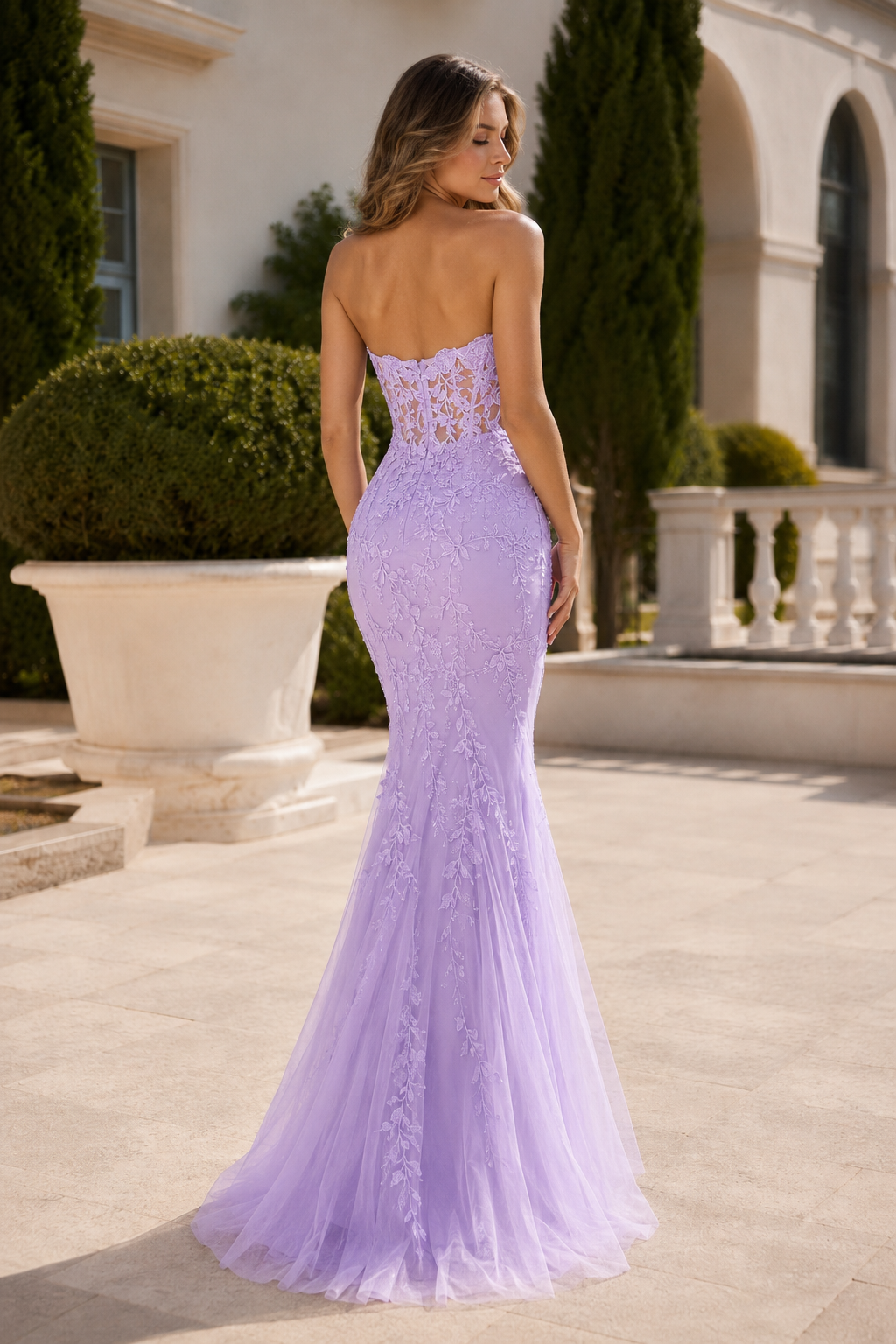 Estmira Mermaid Sweetheart Sweep Train Tulle Prom Dress