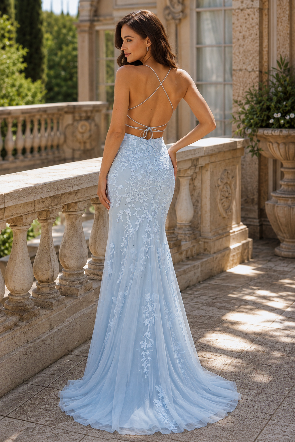 Estlora Mermaid Square Neckline Sweep Train Tulle Prom Dress