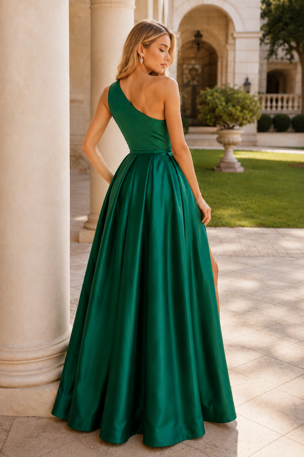 Kaldelle A Line One Shoulder Floor Length Satin Prom Dress- Style