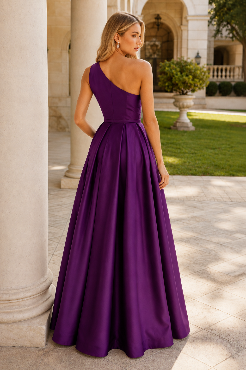 Kaldelle A Line One Shoulder Floor Length Satin Prom Dress- Style