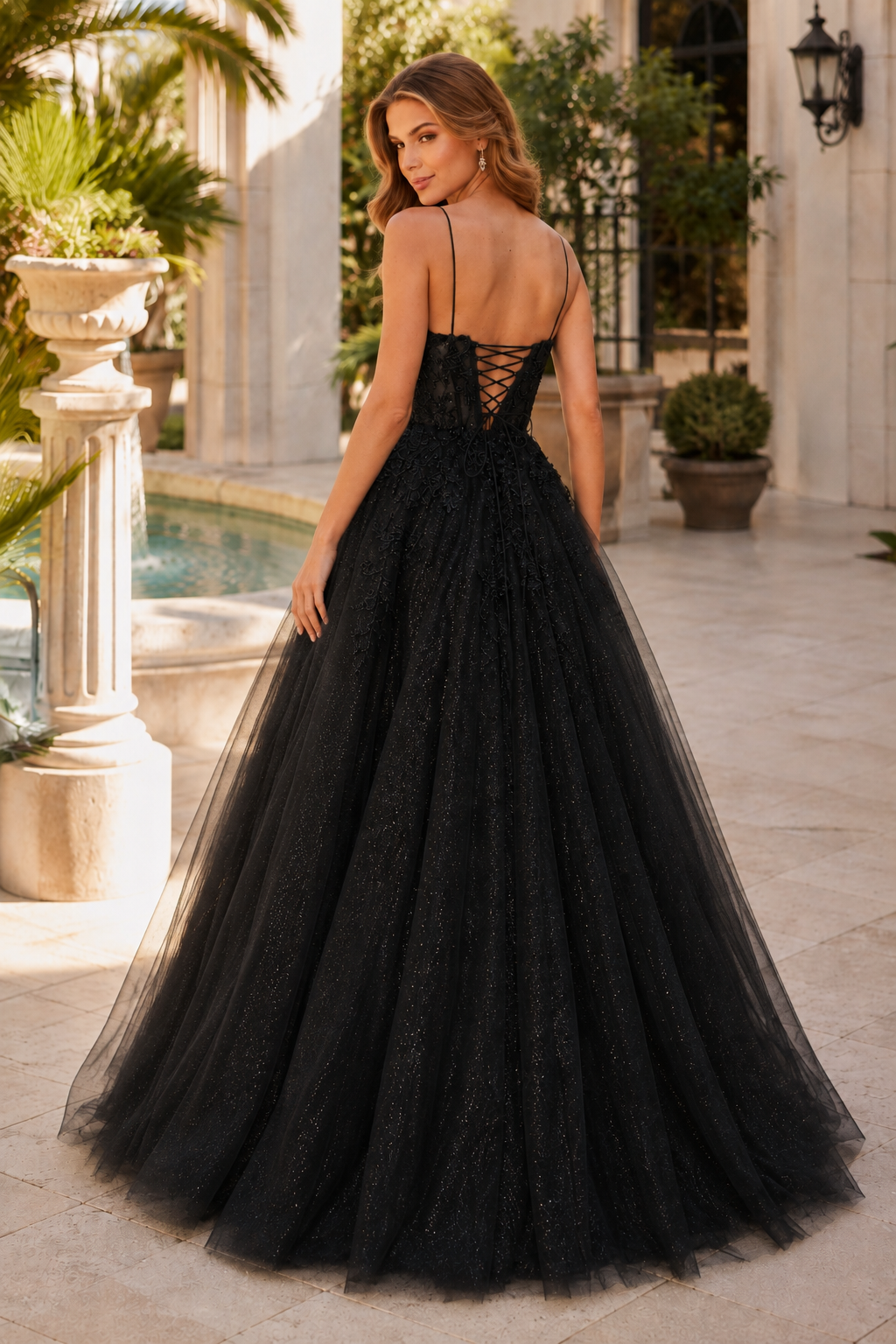 Arisette A Line V Neck Floor Length Tulle Prom Dress- Style