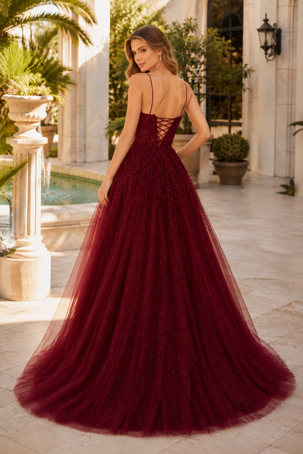 Arisette A Line V Neck Floor Length Tulle Prom Dress- Style
