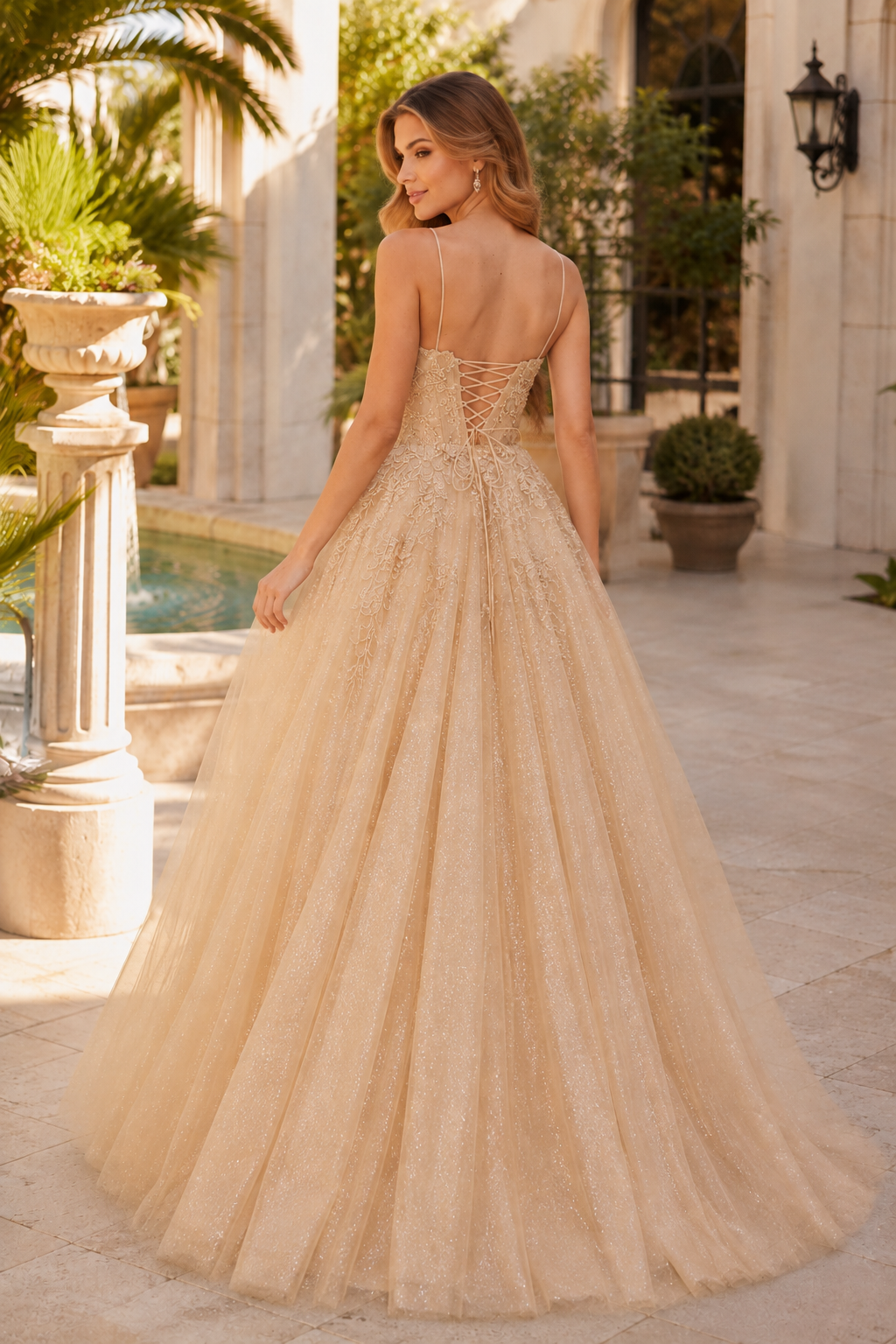 Arisette A Line V Neck Floor Length Tulle Prom Dress- Style