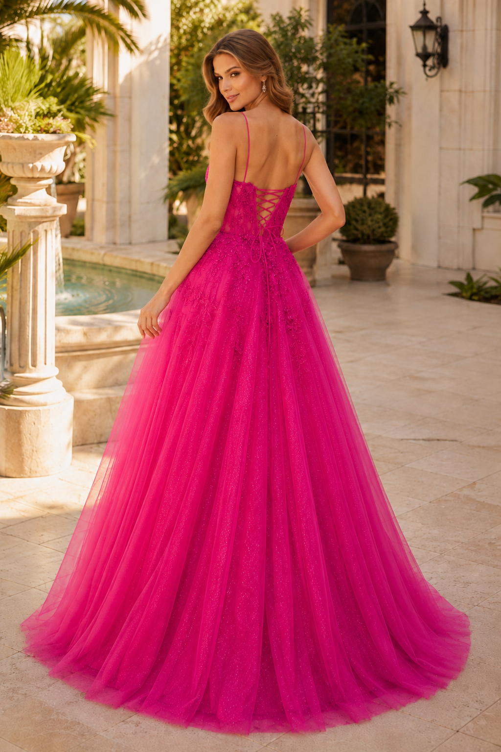 Arisette A Line V Neck Floor Length Tulle Prom Dress- Style