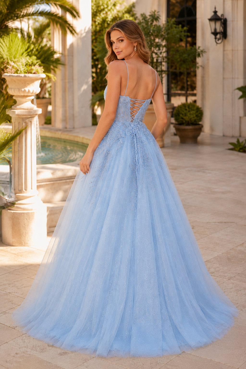Arisette A Line V Neck Floor Length Tulle Prom Dress- Style
