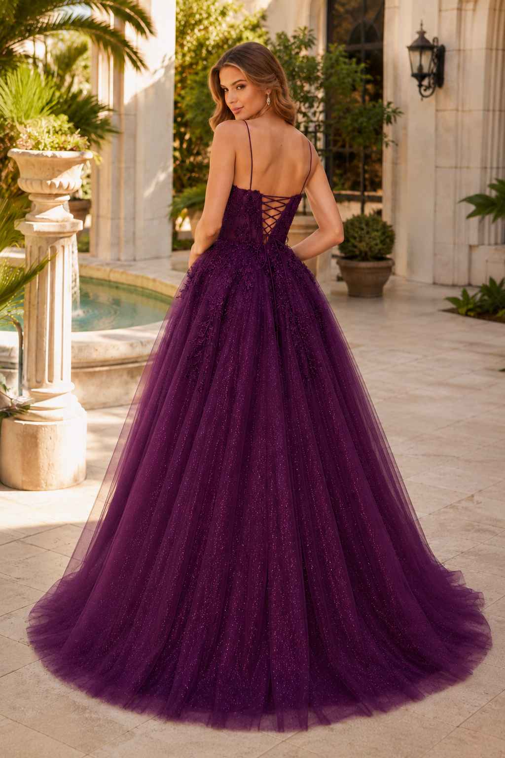 Arisette A Line V Neck Floor Length Tulle Prom Dress- Style