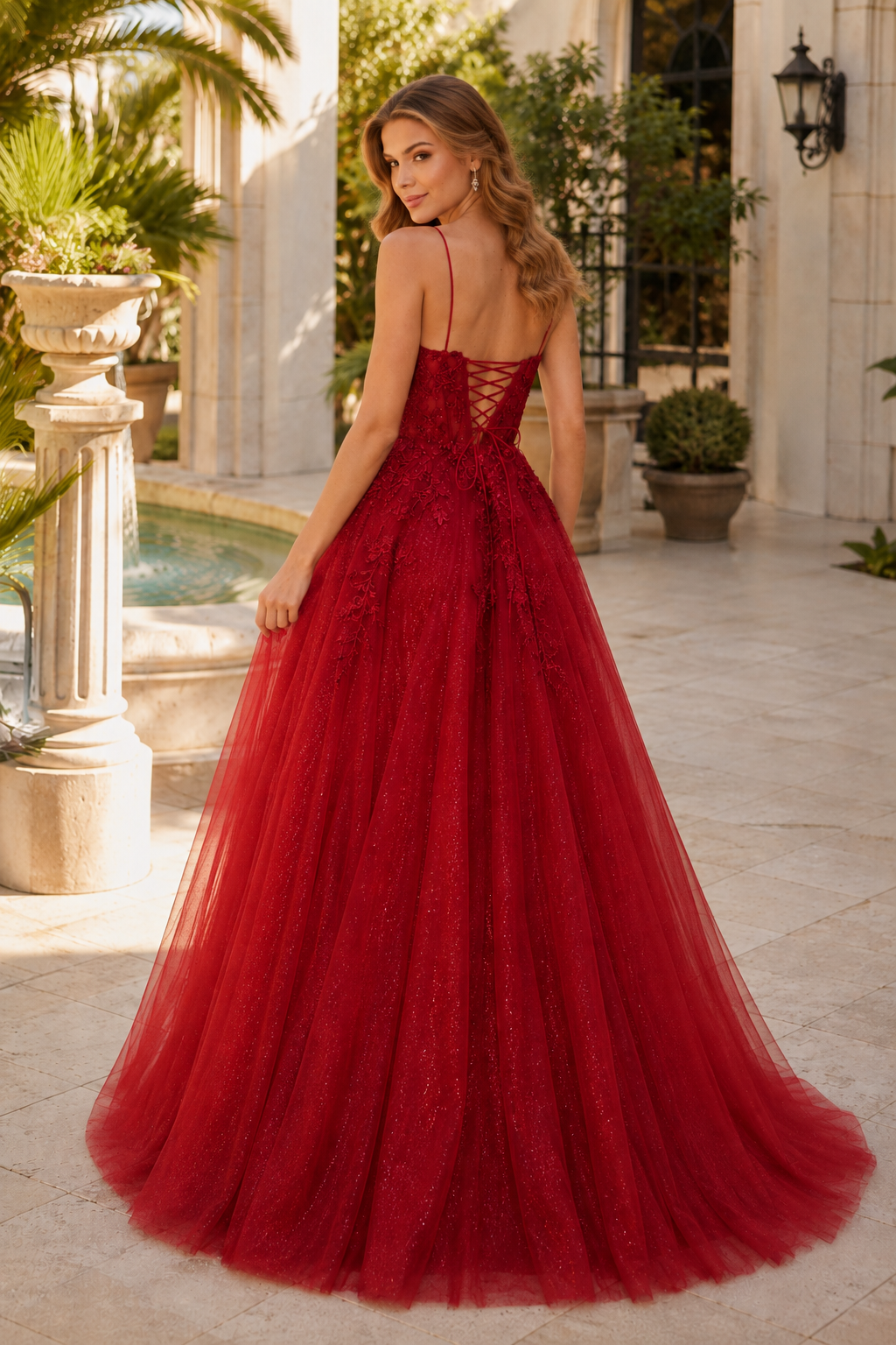 Arisette A Line V Neck Floor Length Tulle Prom Dress- Style