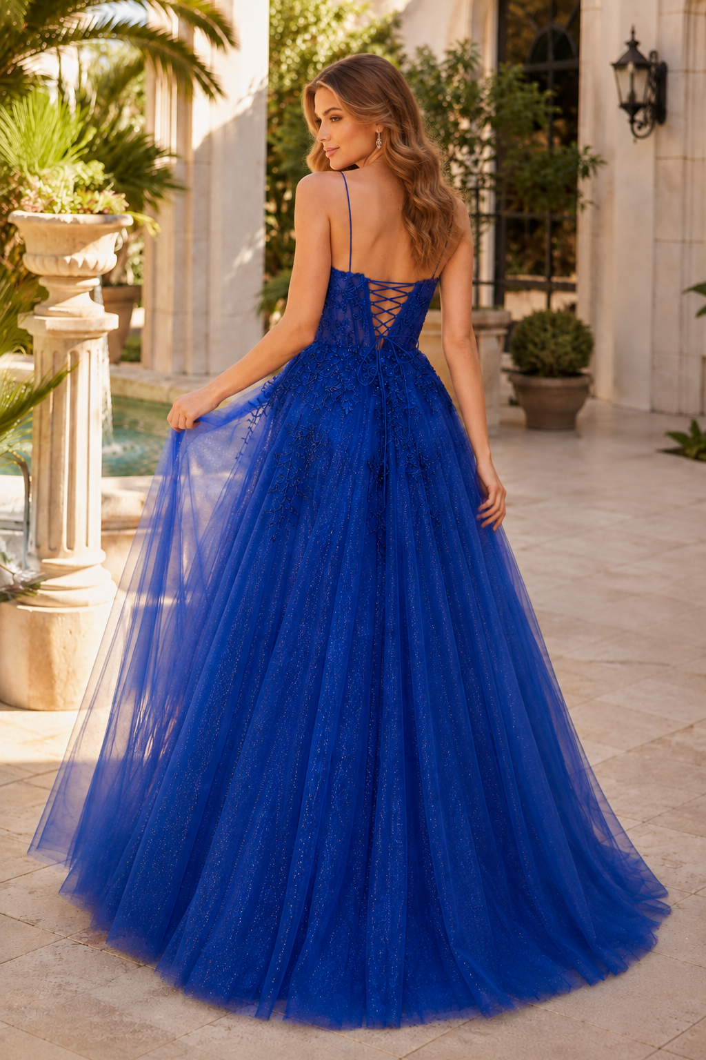 Arisette A Line V Neck Floor Length Tulle Prom Dress- Style