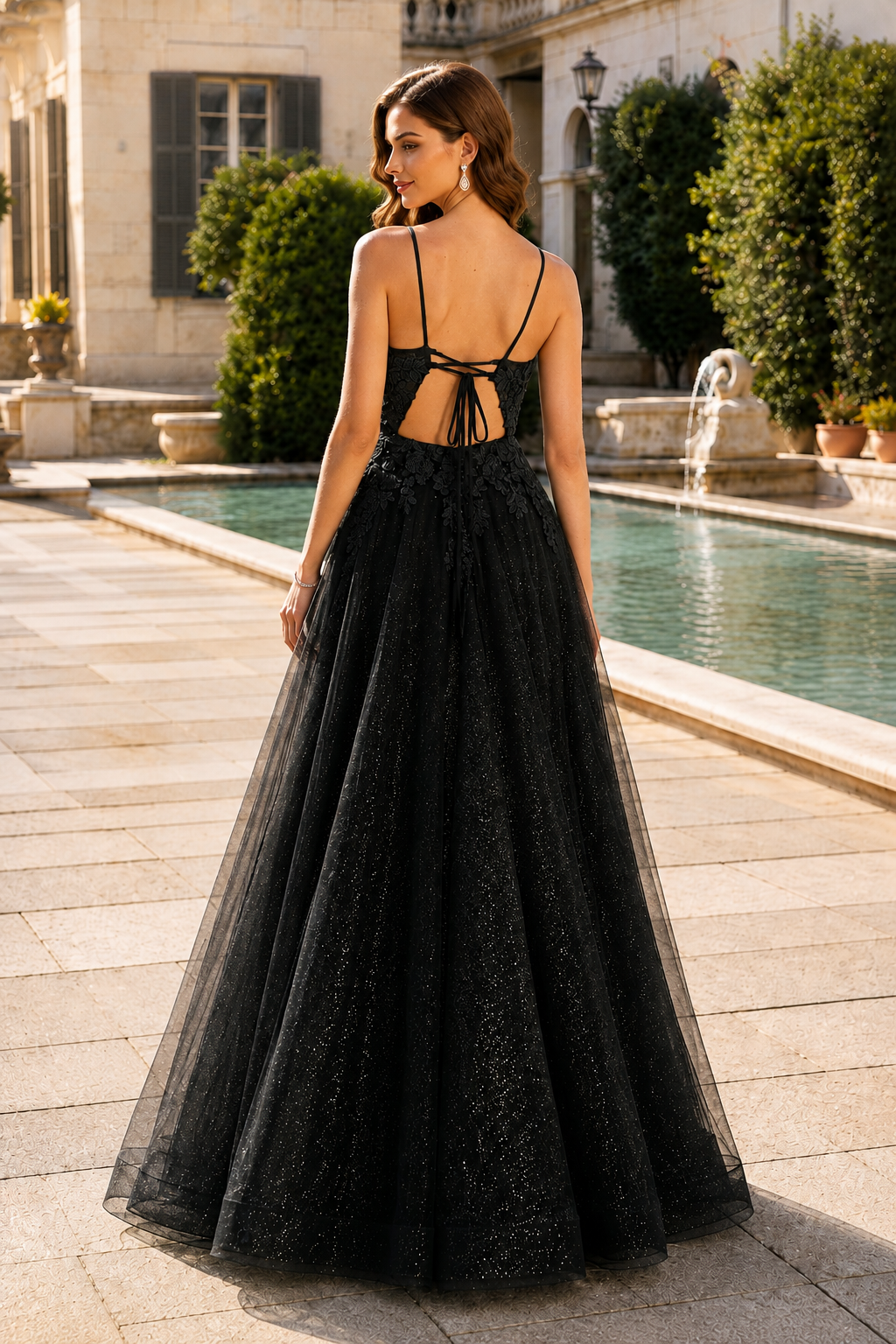 Arisette A Line V Neck Floor Length Tulle Prom Dress- Style