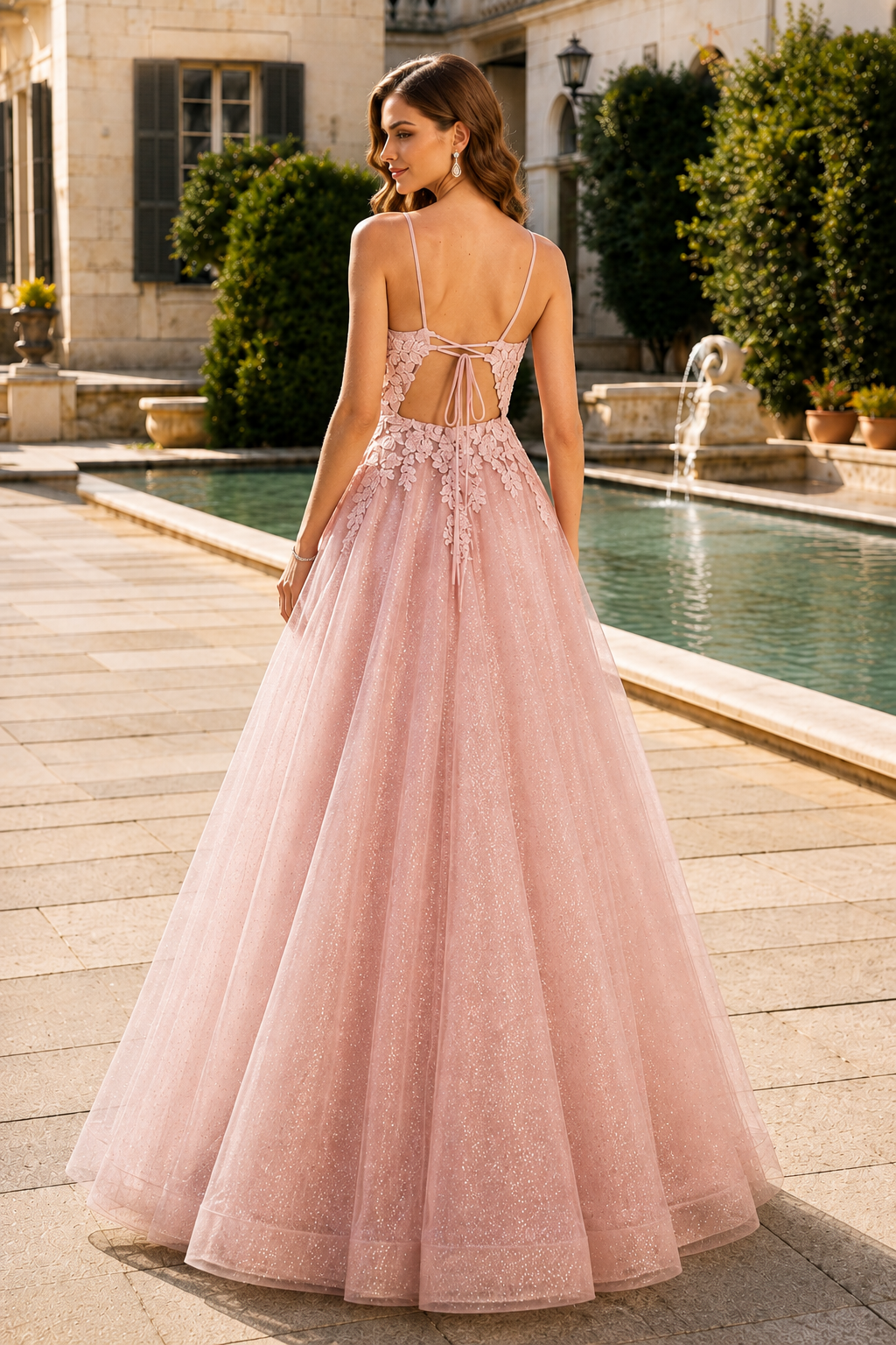 Arisette A Line V Neck Floor Length Tulle Prom Dress- Style