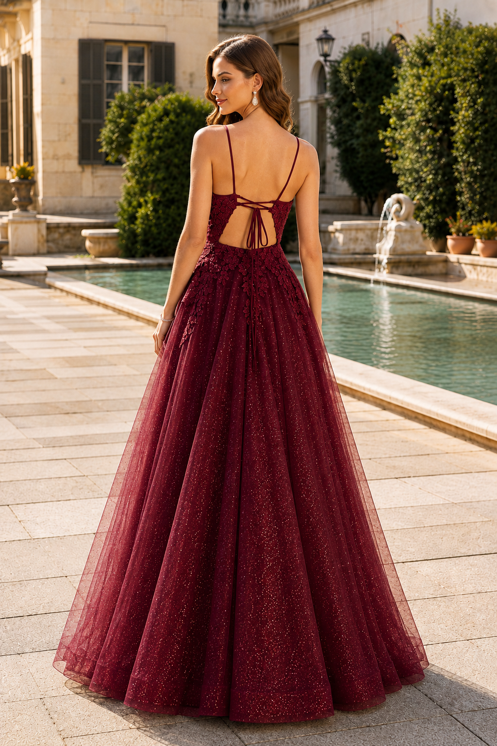 Arisette A Line V Neck Floor Length Tulle Prom Dress- Style