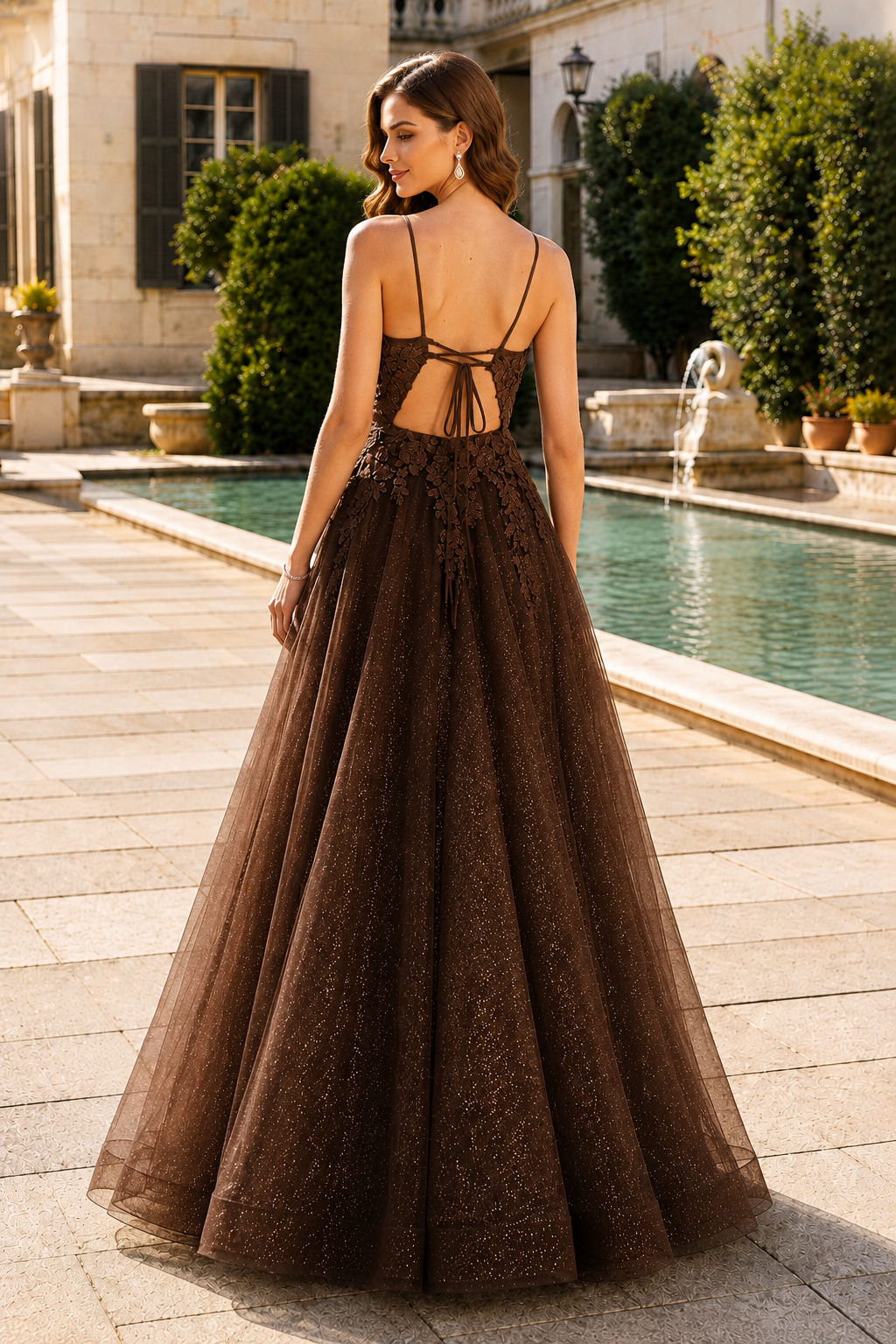 Arisette A Line V Neck Floor Length Tulle Prom Dress- Style