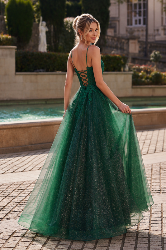 Arisette A Line V Neck Floor Length Tulle Prom Dress- Style