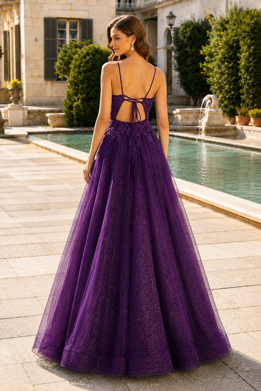 Arisette A Line V Neck Floor Length Tulle Prom Dress- Style