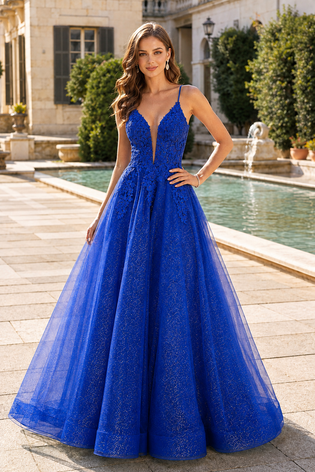 Arisette A Line V Neck Floor Length Tulle Prom Dress- Style