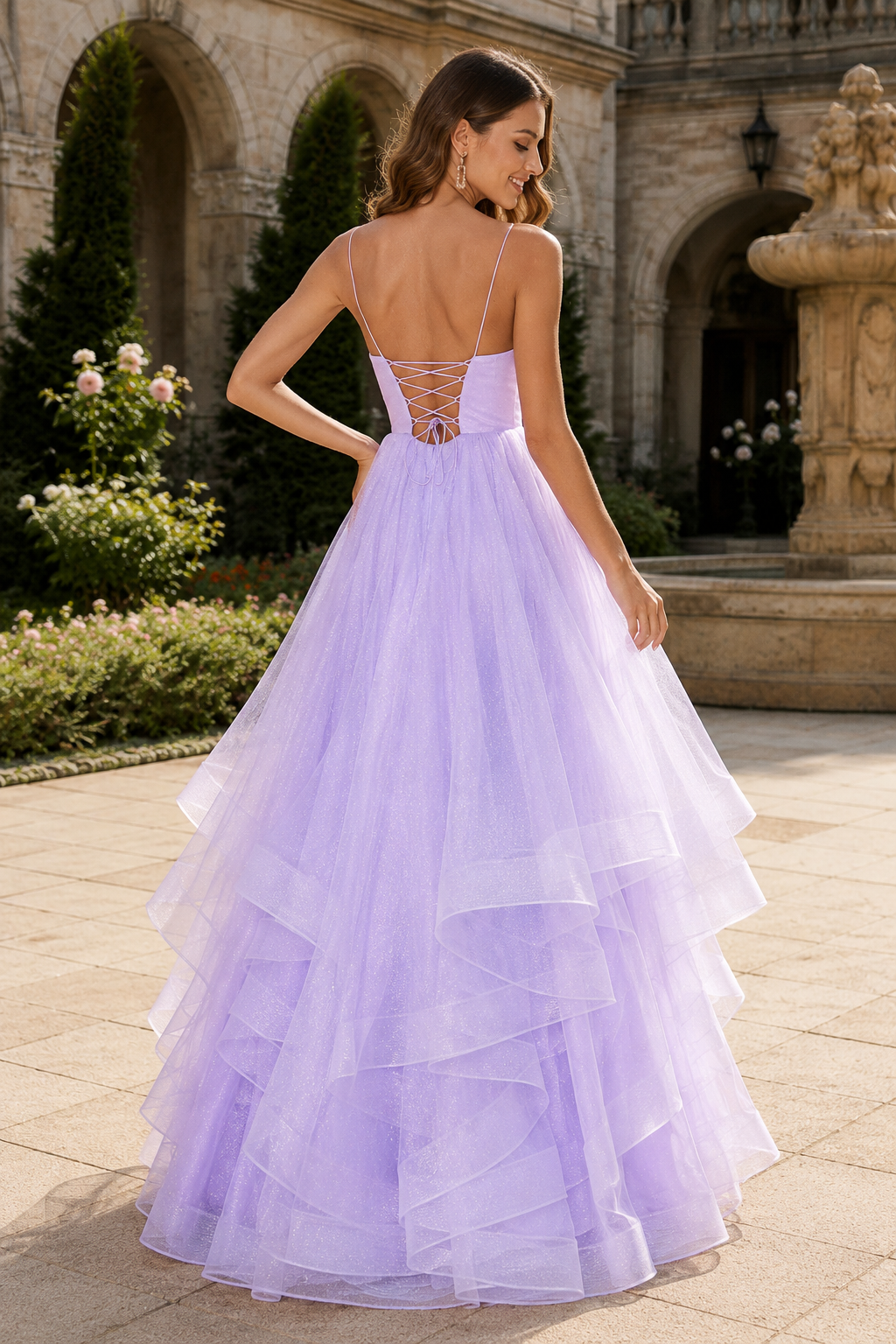 Arisette A Line V Neck Floor Length Tulle Prom Dress- Style