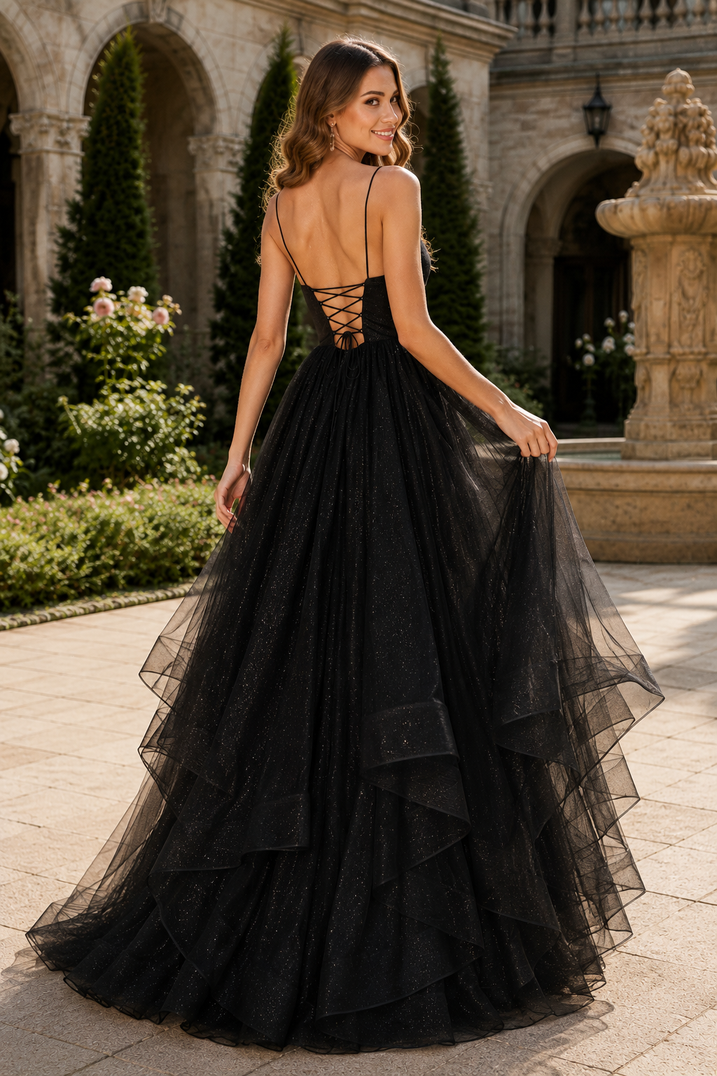 Arisette A Line V Neck Floor Length Tulle Prom Dress- Style