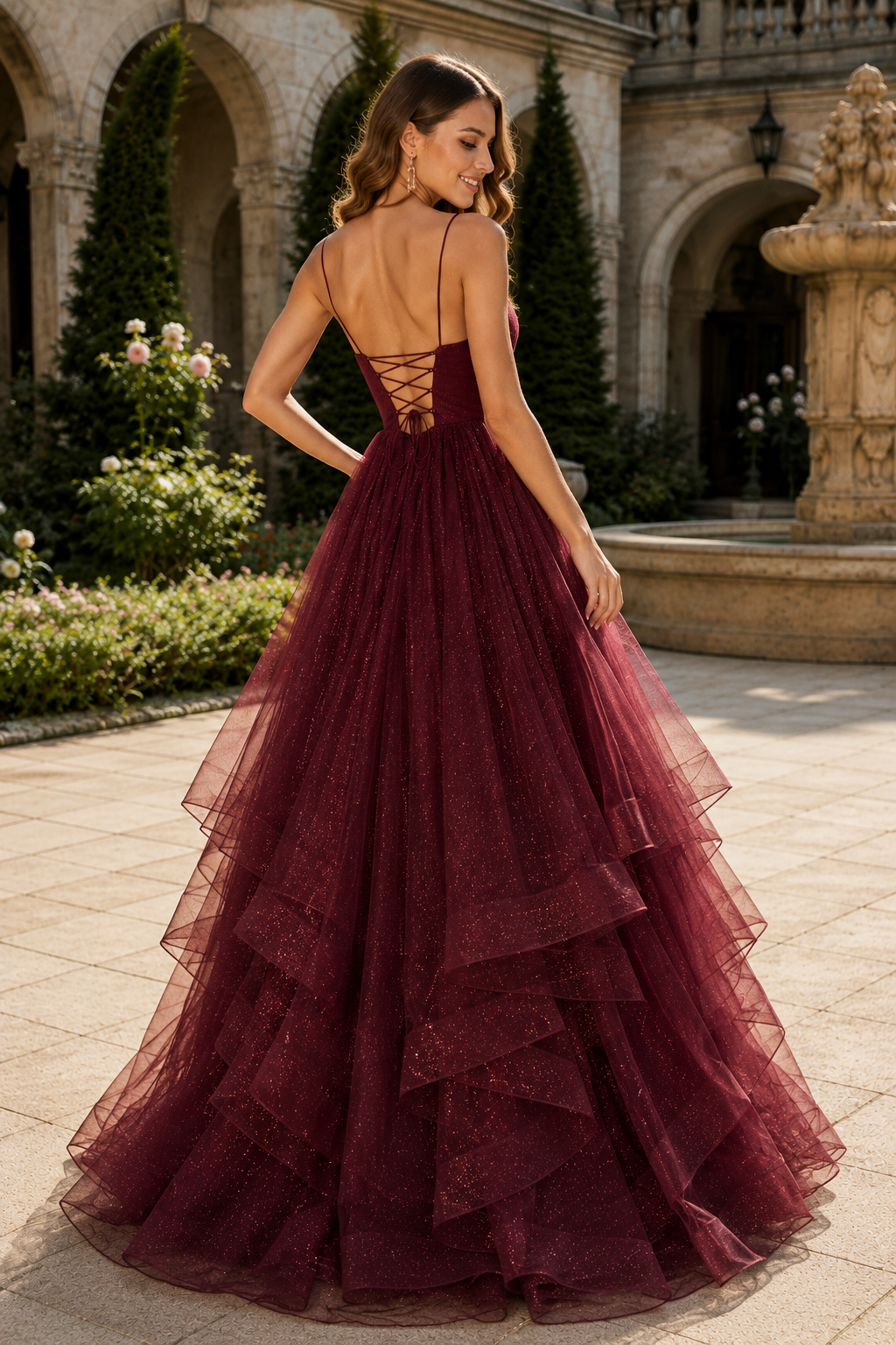 Arisette A Line V Neck Floor Length Tulle Prom Dress- Style