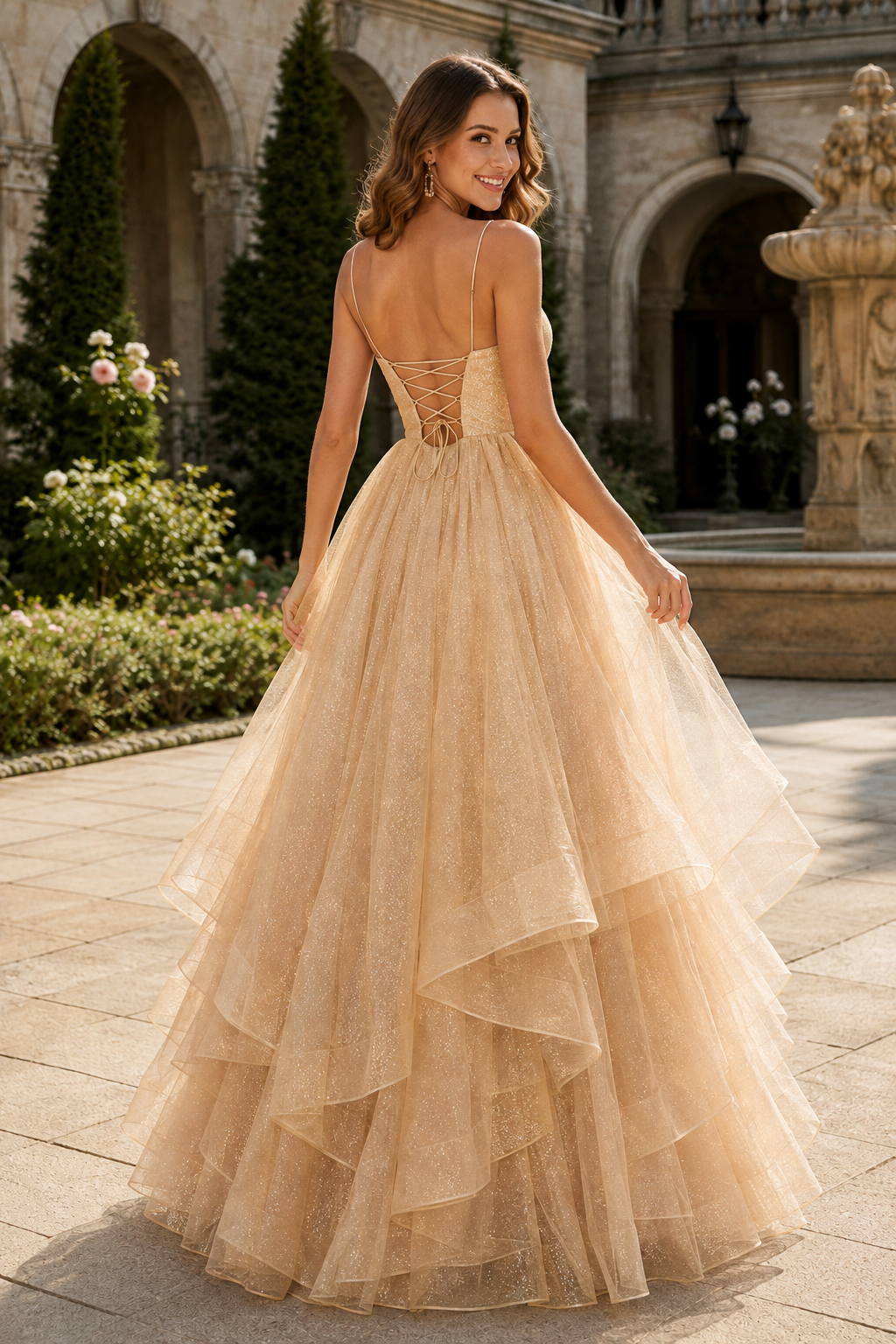Arisette A Line V Neck Floor Length Tulle Prom Dress- Style