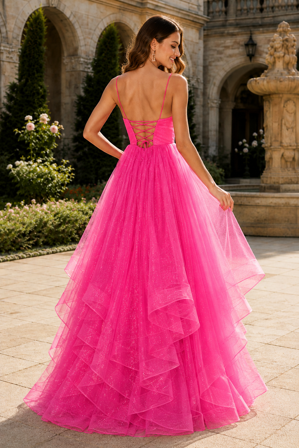 Arisette A Line V Neck Floor Length Tulle Prom Dress- Style