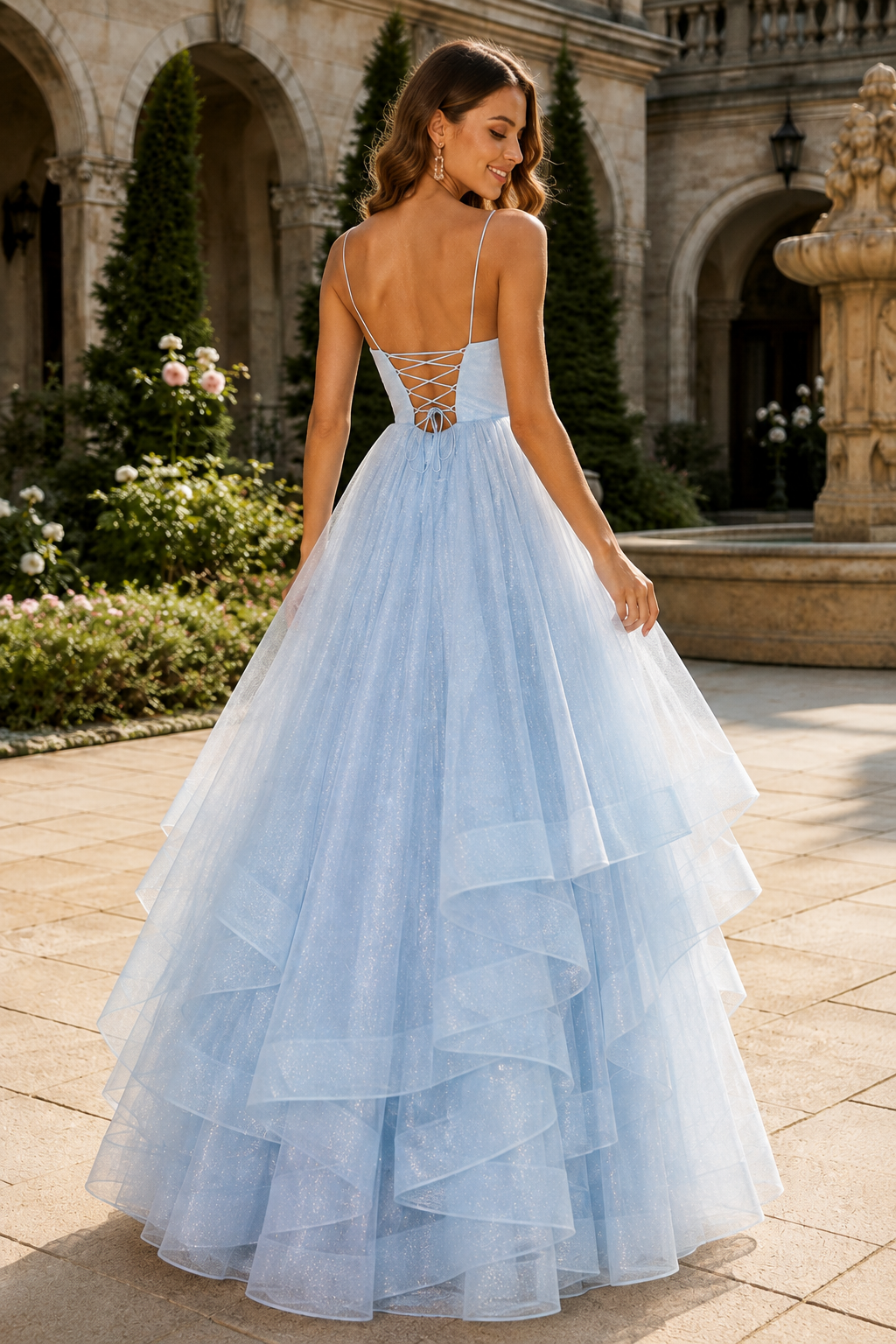 Arisette A Line V Neck Floor Length Tulle Prom Dress- Style