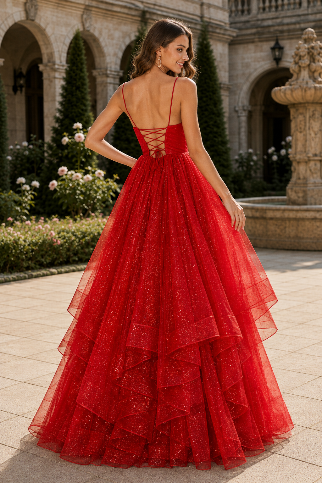 Arisette A Line V Neck Floor Length Tulle Prom Dress- Style